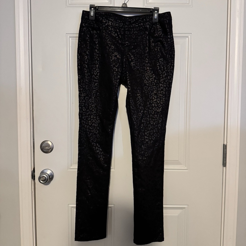 NICOLE by Nicole Miller Women's Black Jacquard Animal Print Jeans 6